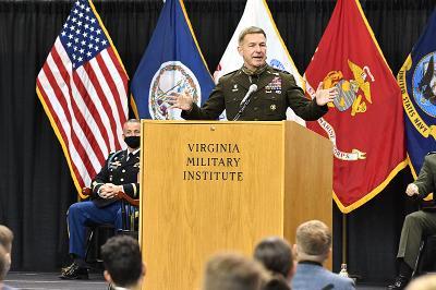 Gen. James C. McConville 0th chief of staff of the U.S. Army, addressed faculty, staff, and the Corps of Cadets of Virginia Military Institute in Cameron Hall on Wednesday, Sept. 30.